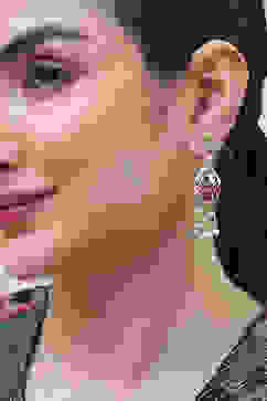 Pink Green Brass Drop & Danglers image number 1