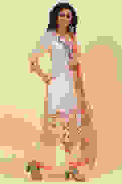 Peach Cotton Straight Kurta Palazzo Suit Set image number 6