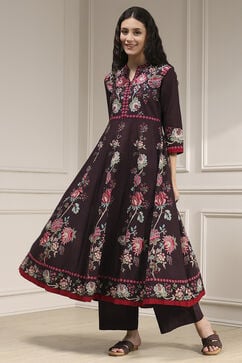 Brown Cotton Printed Anarkali Suit Set image number 6