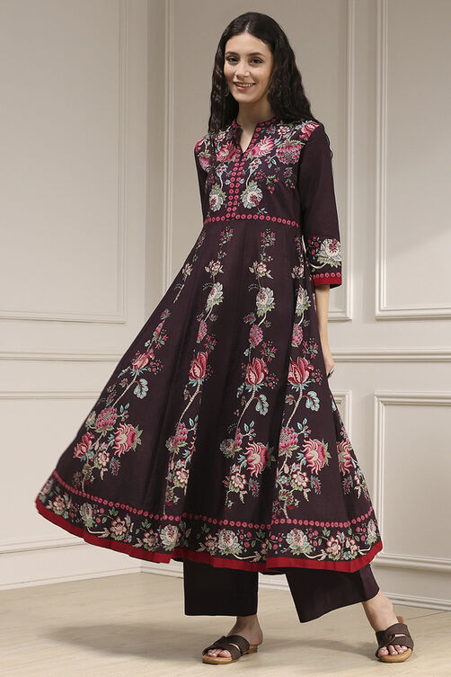 Blue Cotton Printed Anarkali Suit Set image number 6