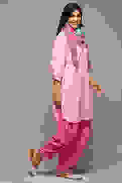 Pink Rayon Straight Kurta Cross Yoke Salwar Suit Set image number 6