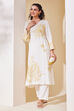Off White Viscose Rayon Straight Kurta Pants Set