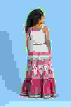 White Cotton Printed Regular Lehenga Set image number 4