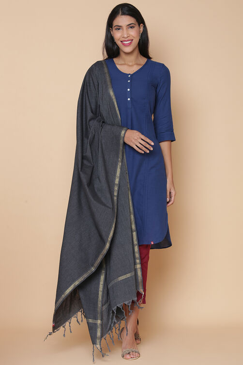 Charcoal Metallic Cotton Solid Dupatta image number 0