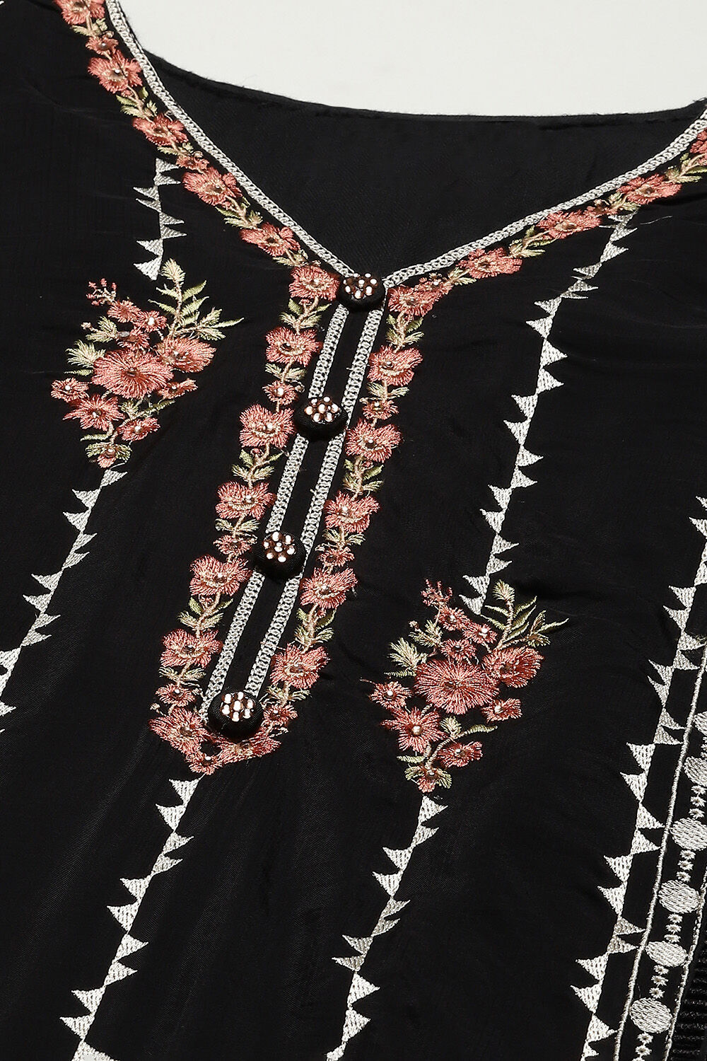 Black Organza Printed Unstitched Suit Set image number 2