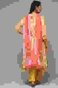 Yellow Viscose A-Line Kurta Pants Suit Set image number 4