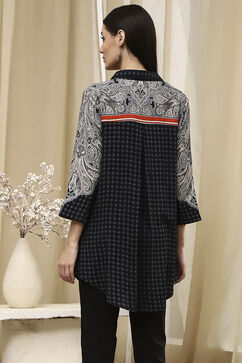 Black Printed Shirt-Style Straight Short Kurta image number 3