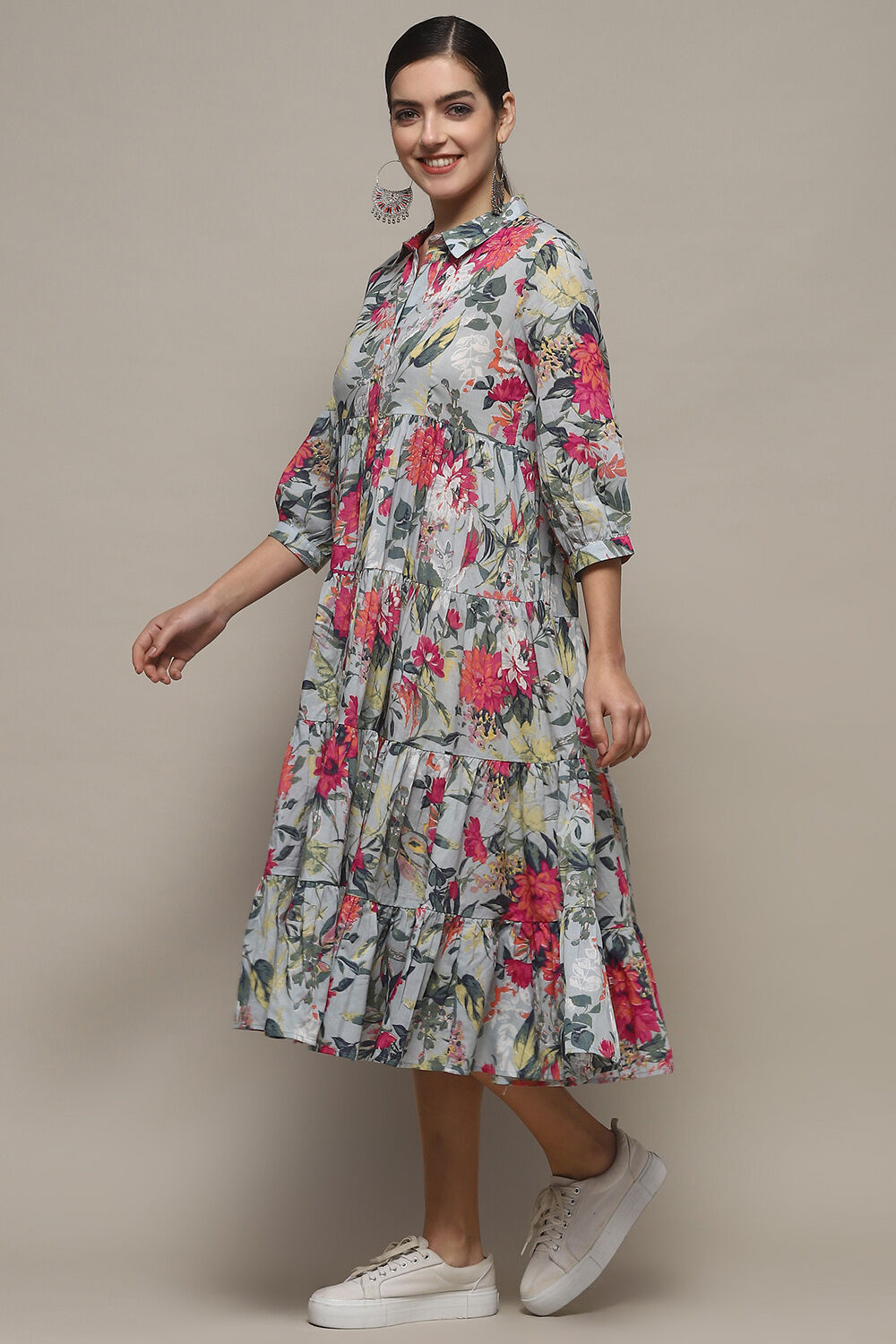 Ice Blue Cotton Tiered Dress image number 2