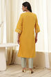 Ochre Yellow Cotton Solid Straight Kurta image number 3