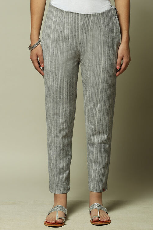 Black Cotton Blend Yarndyed Pants image number 1