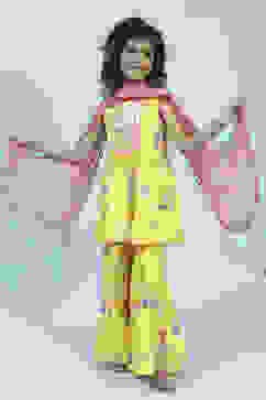 Yellow Cotton Peplum Gathered Suit Set image number 0