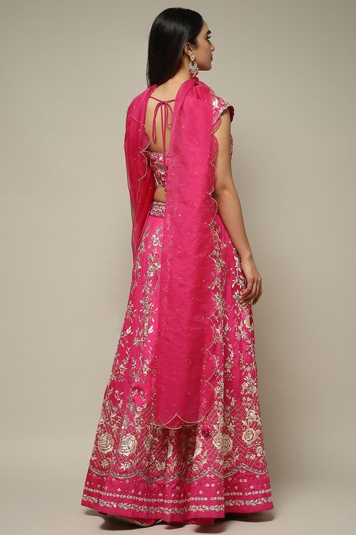 Fuchsia Viscose Embroidered Lehenga Set image number 5