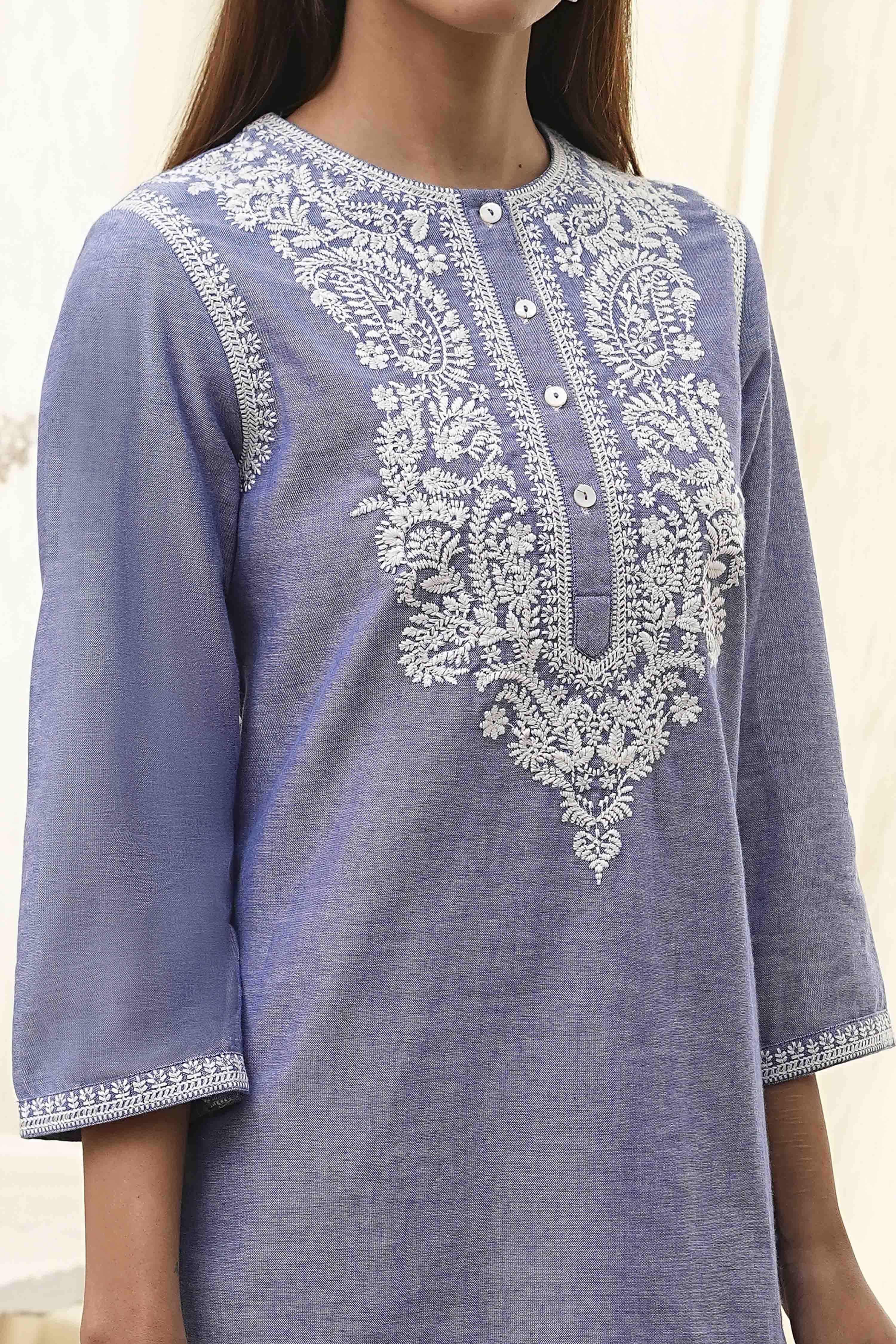 Dull Blue Cotton Straight Co-ord Set image number 1