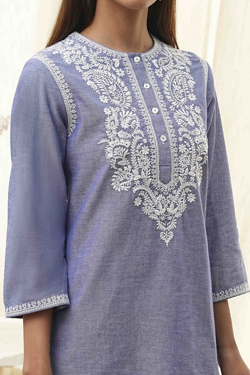 Dull Blue Cotton Straight Co-ord Set image number 1