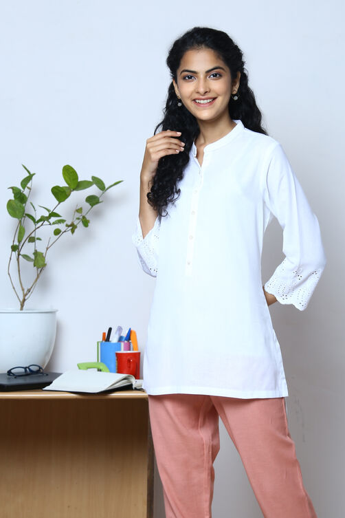 Black Cotton Flax Solid Kurti image number 0