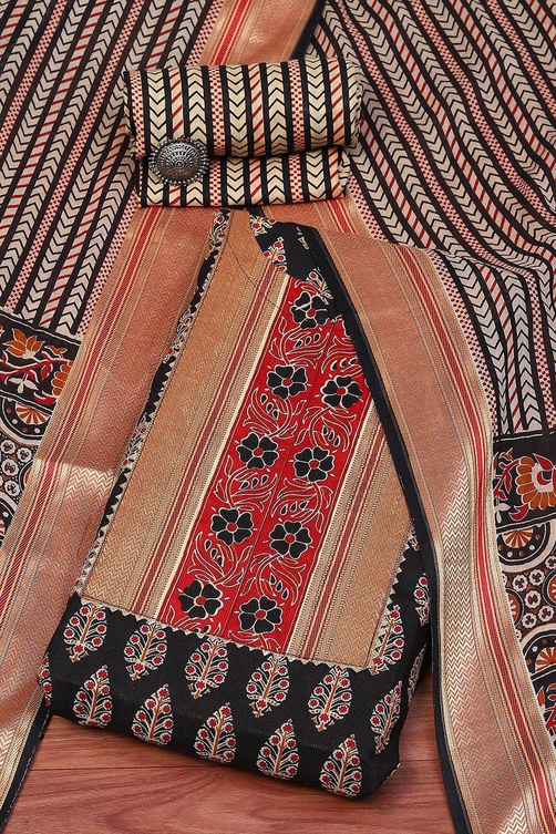 Buy Black Cotton Unstitched Suit Set Online at Biba India