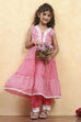Pink Cotton Tiered Printed Kurta Salwar Set