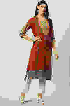 Rust LIVA Straight Printed Kurta image number 2