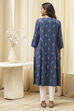 Navy Ikat Yarndyed Kurta image number 3