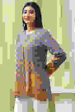 Purple Muslin Printed Straight Short Kurta image number 2