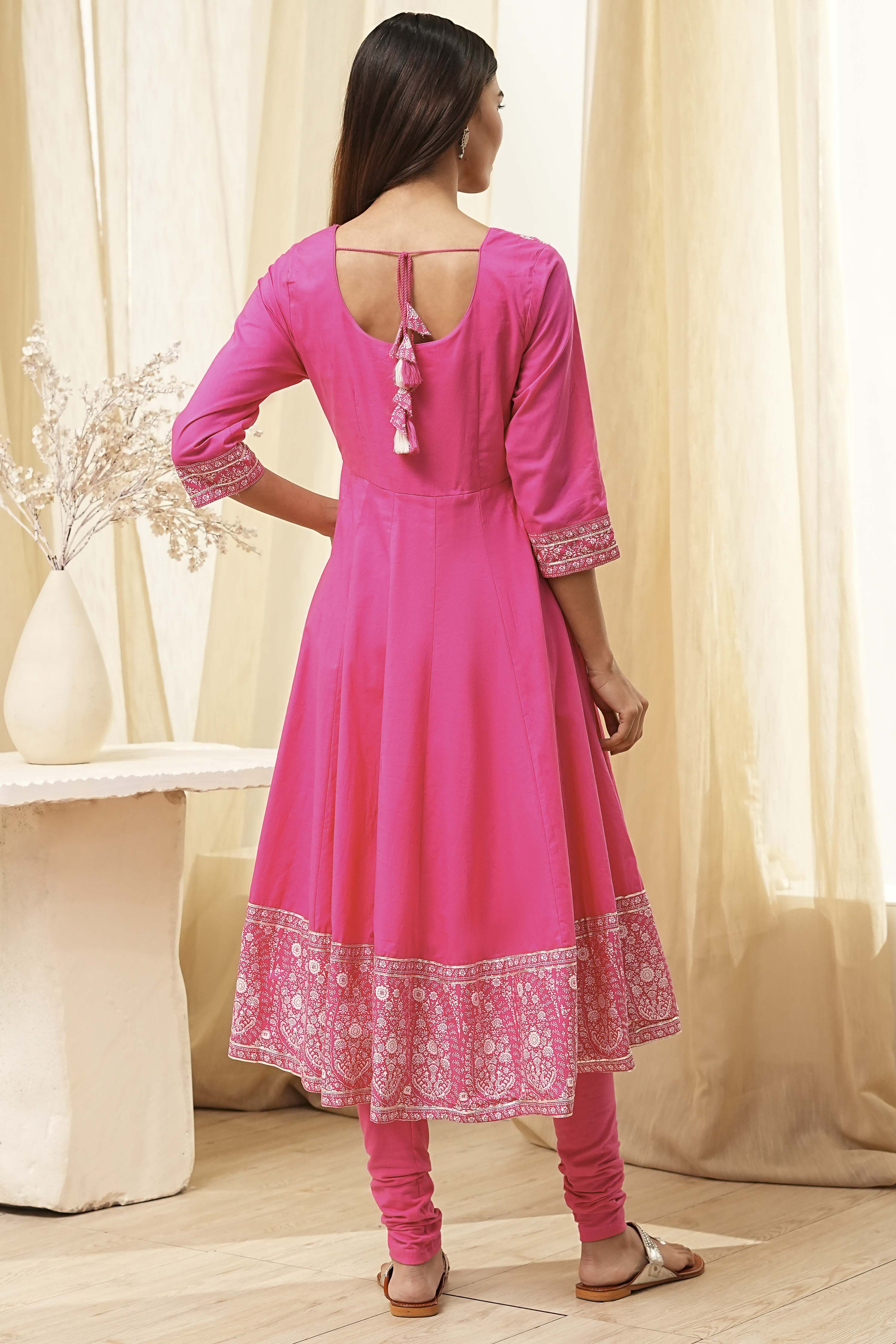 Blue Cotton Embroidered Anarkali Suit Set image number 4