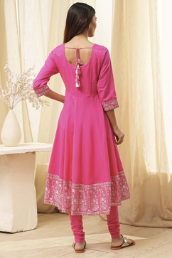 Pink Cotton Embroidered Anarkali Suit Set image number 4