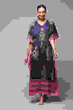 Indigo Pink Cotton Printed Kaftan image number 5