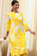 Turquoise Viscose Blend Straight Printed Fusion Set image number 6