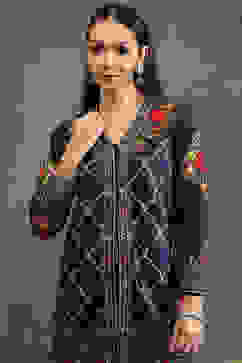 Rohit Bal Blue Silk Chanderi Floral Straight Suit Set image number 1