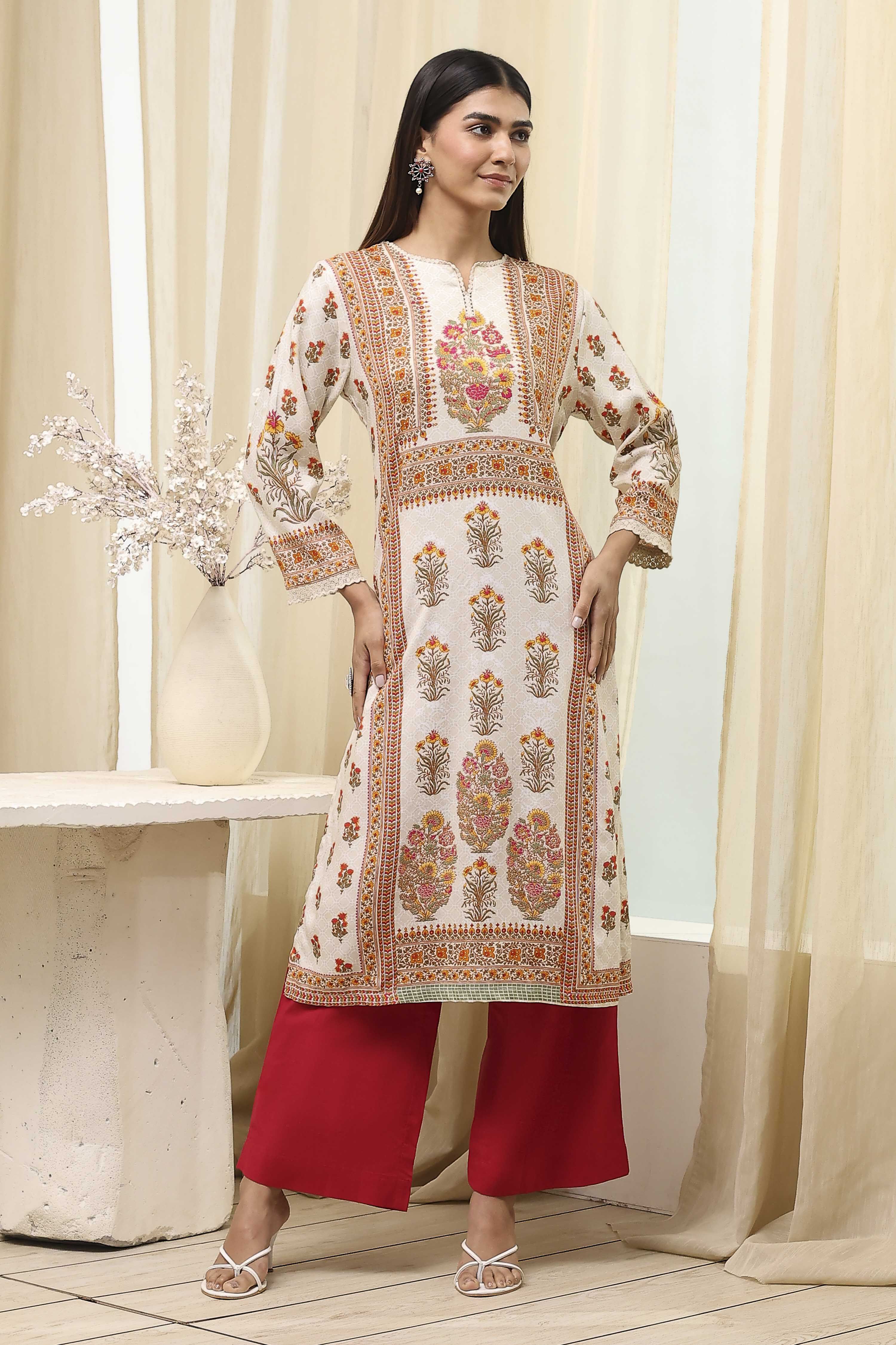 Green Printed Straight Kurta image number 0