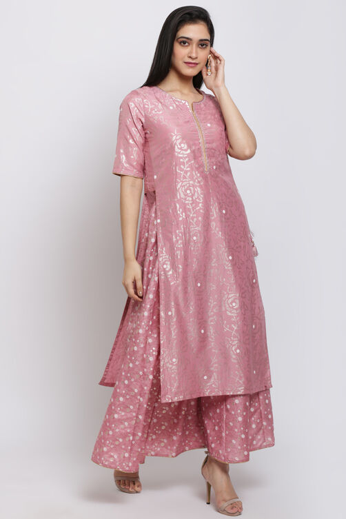 Onion Pink Art Silk Straight Kurta Sharara Suit Set image number 2