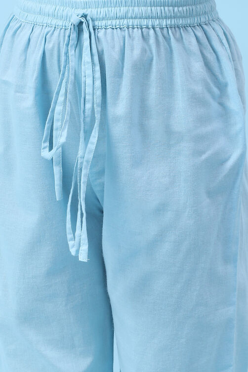 Sky Blue Art Silk Straight Printed Kurta Set image number 2