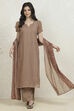 Brown Georgette Machine Embroidered Unstitched Suit Set image number 1