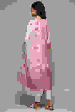 Peach Cotton Blend Straight Yarndyed Kurta Suit Set image number 4