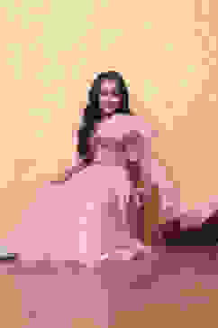 Pink Poly Chanderi Floral Mirror Work Festive Lehenga Set image number 6