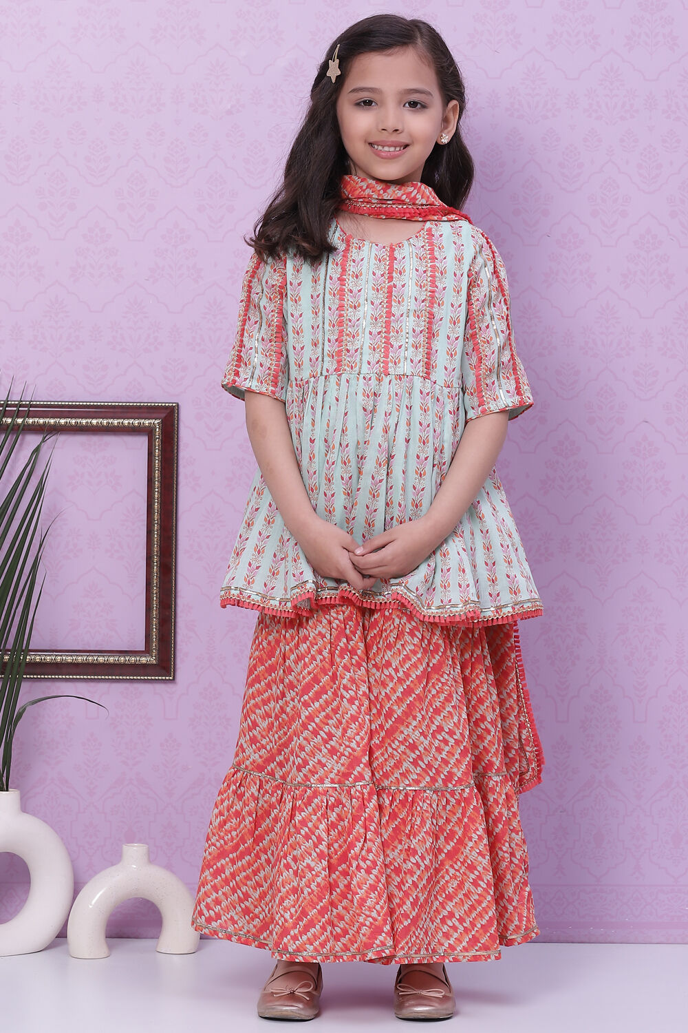 Aqua and Coral Cotton Sharara Set image number 6