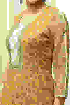 Yellow Cotton Hand Block Print Unstitched Suit Set image number 3