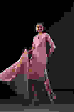 Rohit Bal Light Pink Cotton Silk Anarkali Printed Suit Set image number 9