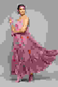 Coral Polyester Tiered Dress image number 2