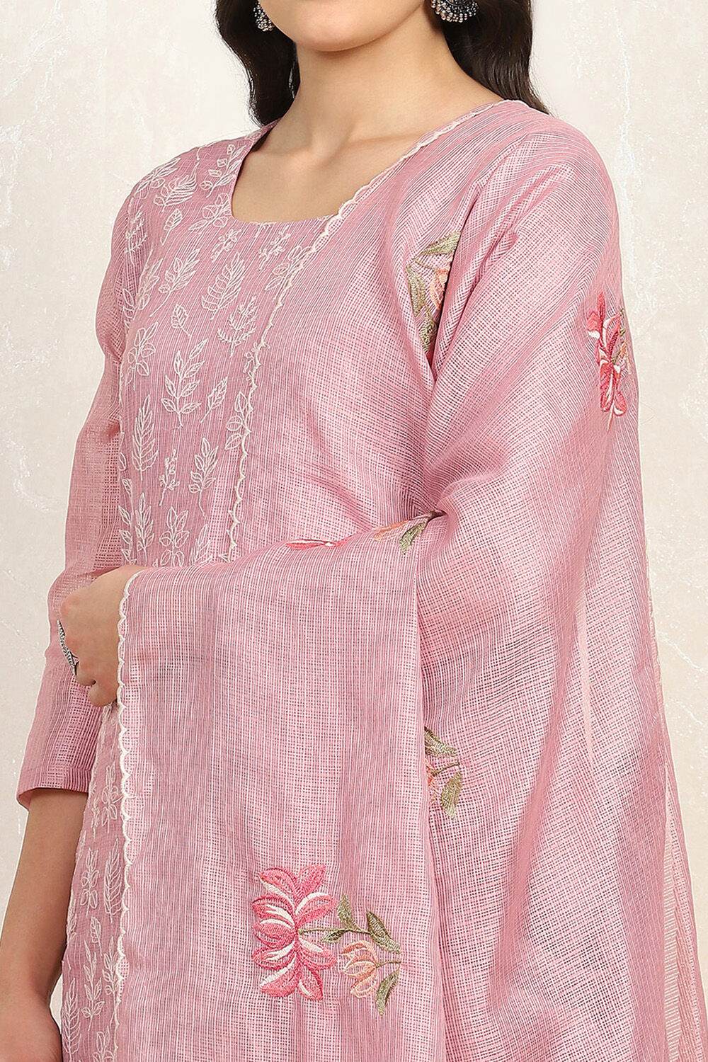 Lavender Cotton Machine Embroidered Unstitched Suit Set image number 2