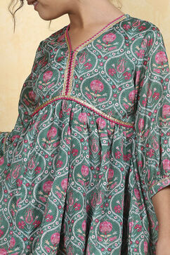 Green Polyester Printed Flared Sharara Suit Set image number 1