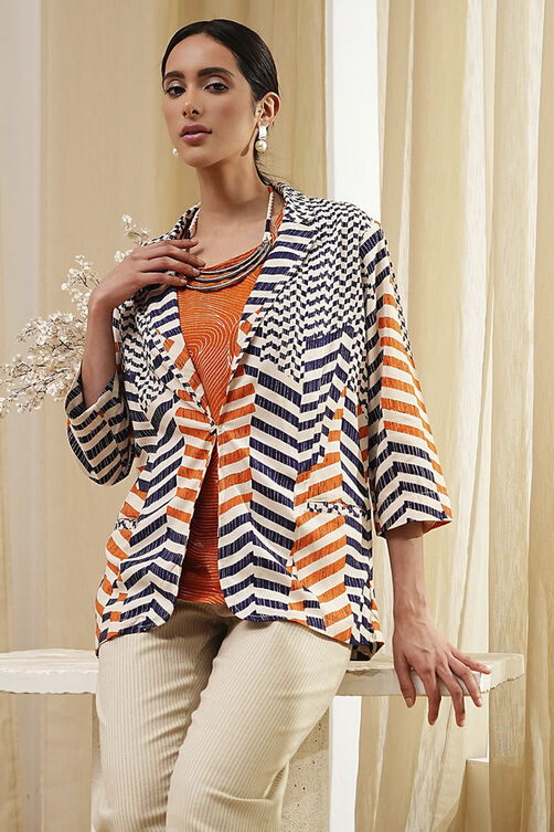 Orange Printed Straight Jacket image number 6
