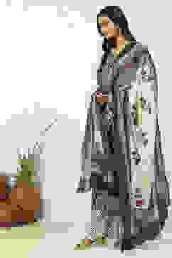 Dark Blue Cotton Printed Unstitched Suit Set image number 4