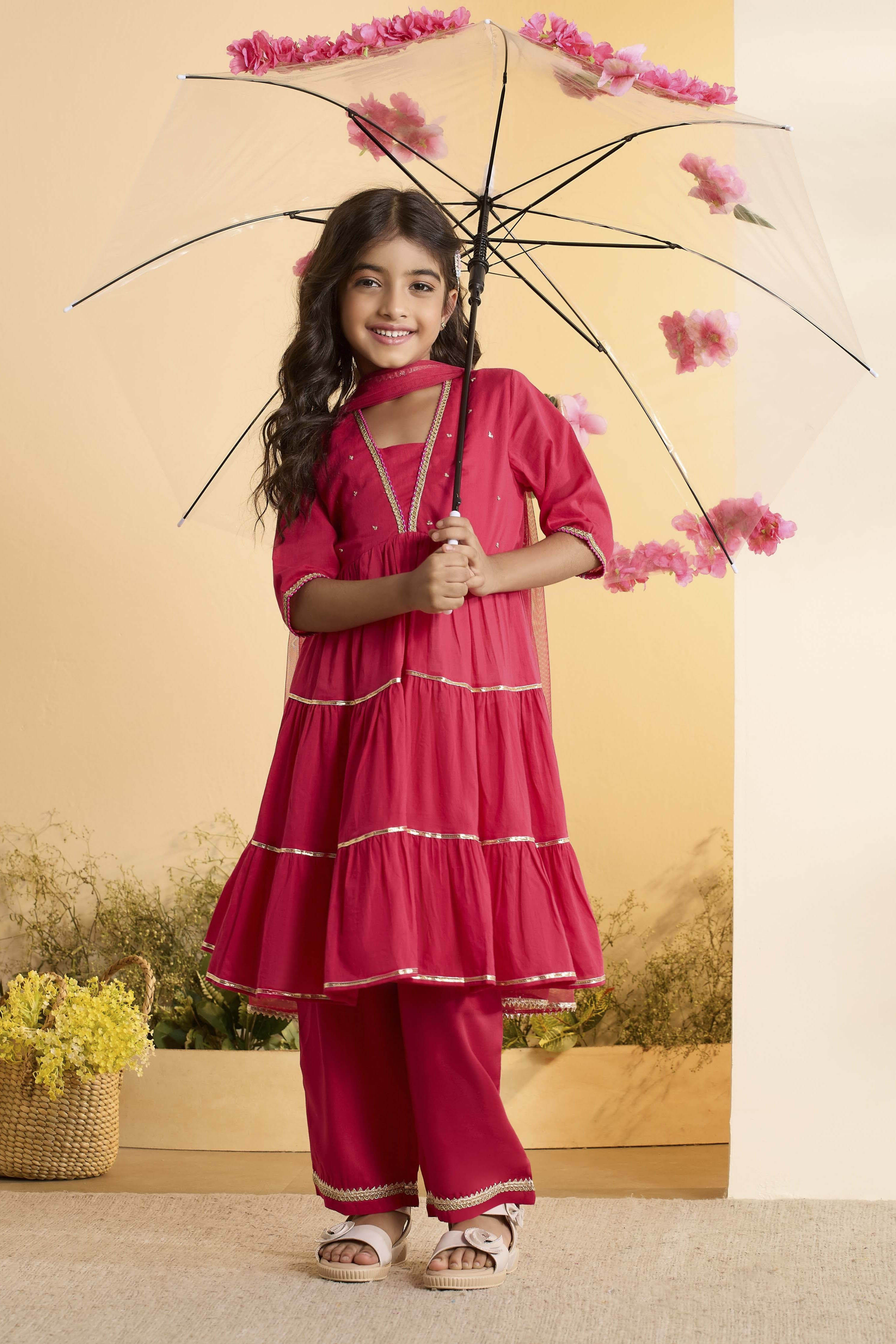 biba Red Cotton Tiered Suit SetRed Cotton Tiered Suit Set-picture-184