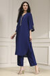 Indigo Blue Dyed Straight Kurta Set image number 3