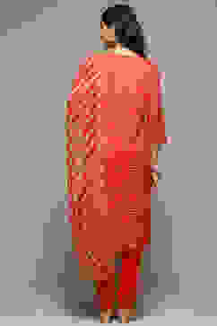 Red Viscose Straight Kurta Churidar Suit Set image number 4