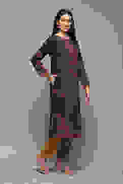 Navy Poly Cotton Straight Yarndyed Kurta image number 4