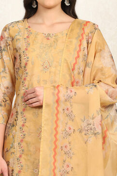 Yellow Muslin Unstitched Suit Set image number 2