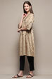 Taupe Jacquard Flared Yarn Dyed Kurta image number 3