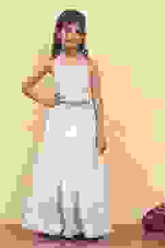 White Polyester Dyed Kalidar Lehenga Set image number 7